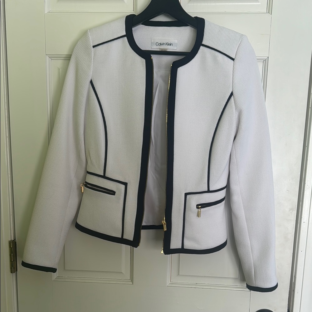 Calvin Klein White and Black Trim Jacket